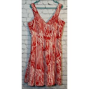 Calvin Klein 14 Red White Print Dress Sleeveless V-Neck Casual Summer Sun Dress